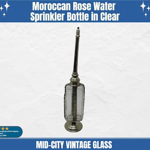 Vintage Moroccan Rose Water Sprinkler: Metal Overlay Glass Bottle