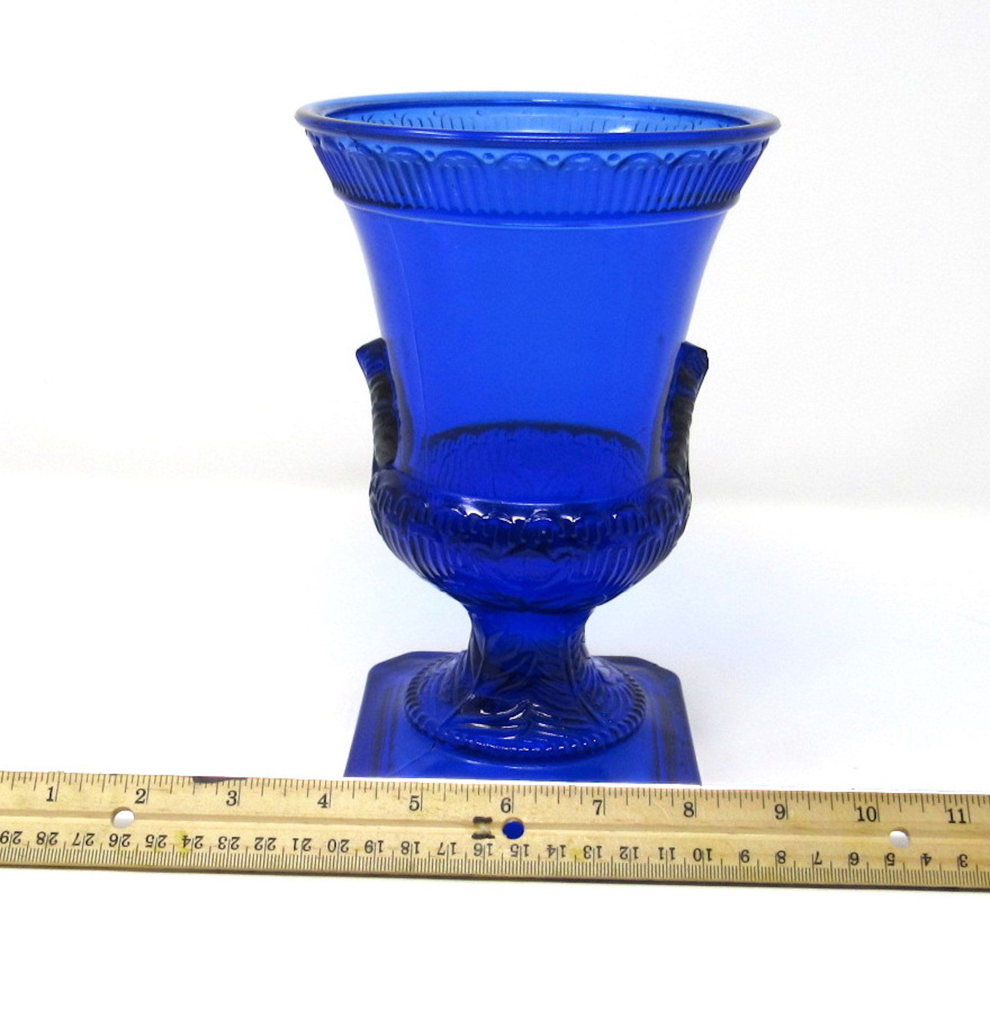 Vintage Cobalt Blue Pressed Glass Urn Vase Etsy