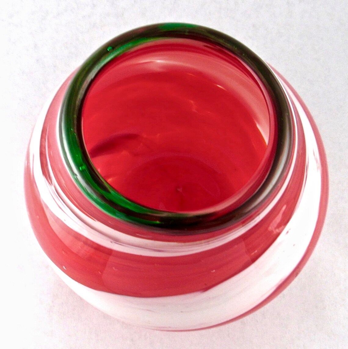 Red White and Green Art Glass Ball Vase Etsy