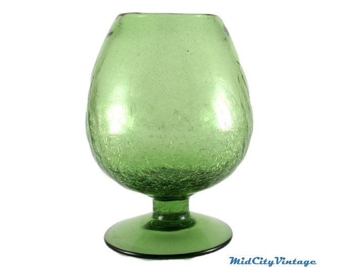 Glass Brandy Snifter by Pilgrim Glass Co. - Green Crackle Glass - 1960s