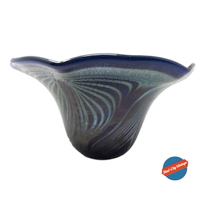 Feathered Art Glass Bowl: Cobalt Blue & Green, Signed Rosenfeld 1976