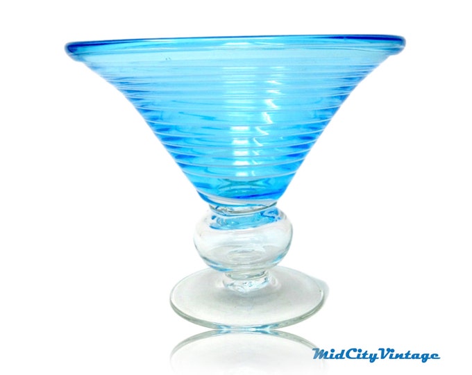 Blue Glass Bowl with Spiral Design