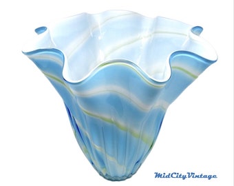 Large Ribbed Handkerchief Vase in Blue, Green, and White