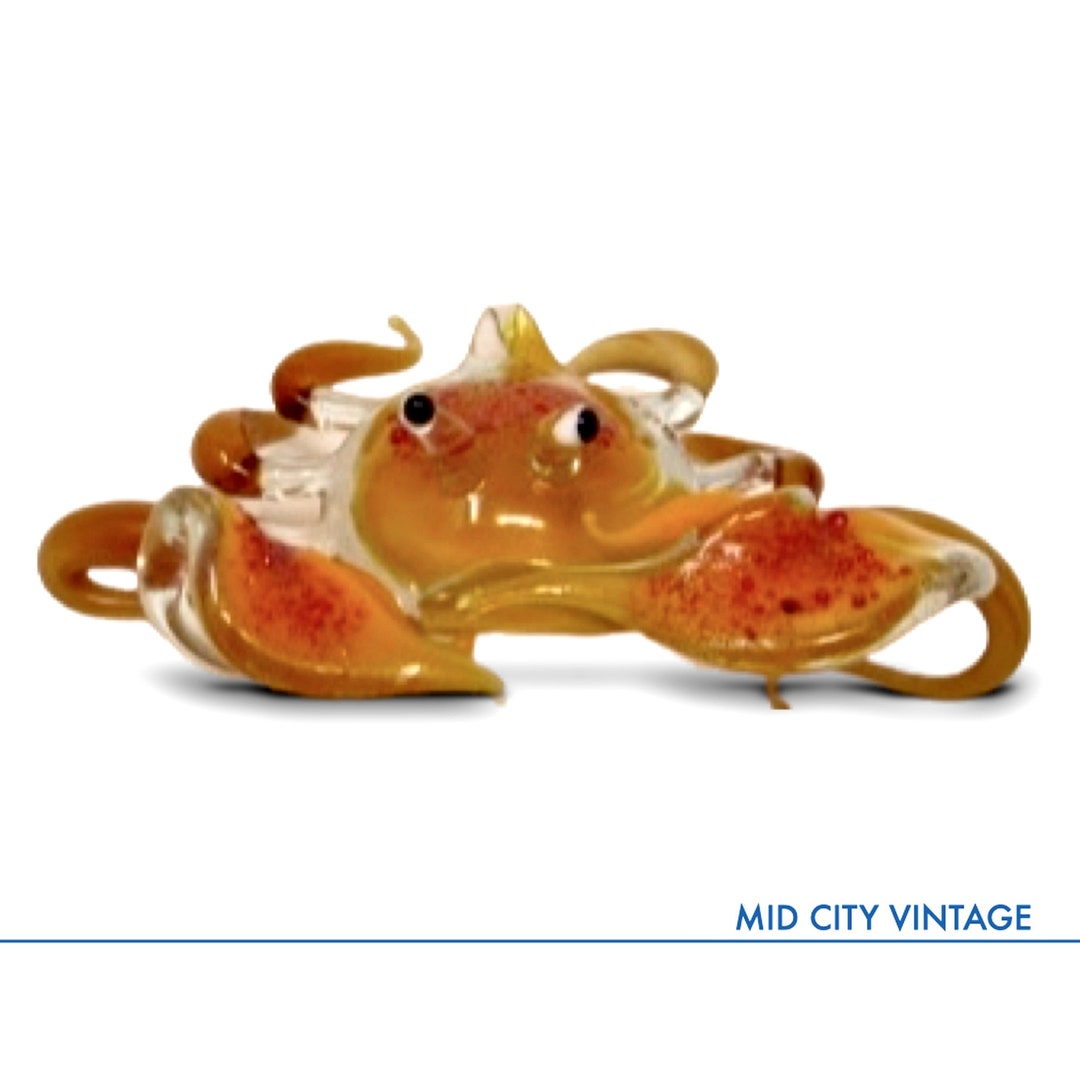Glass Crab Figurine, Orange Black, 3x3 Inch, Curio Cabinet Collectible ...