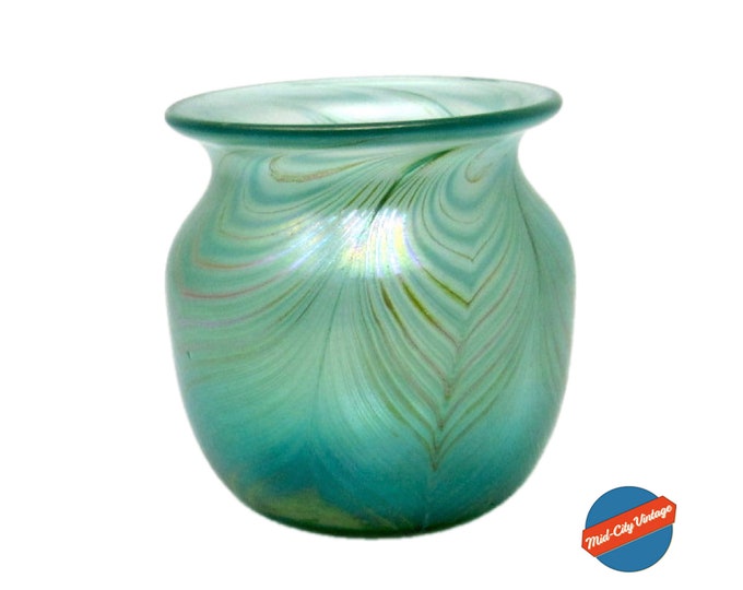 Hand-blown studio art glass vase | Feathered Glass by Jim Bush | Art Nouveau Style Glass Vase