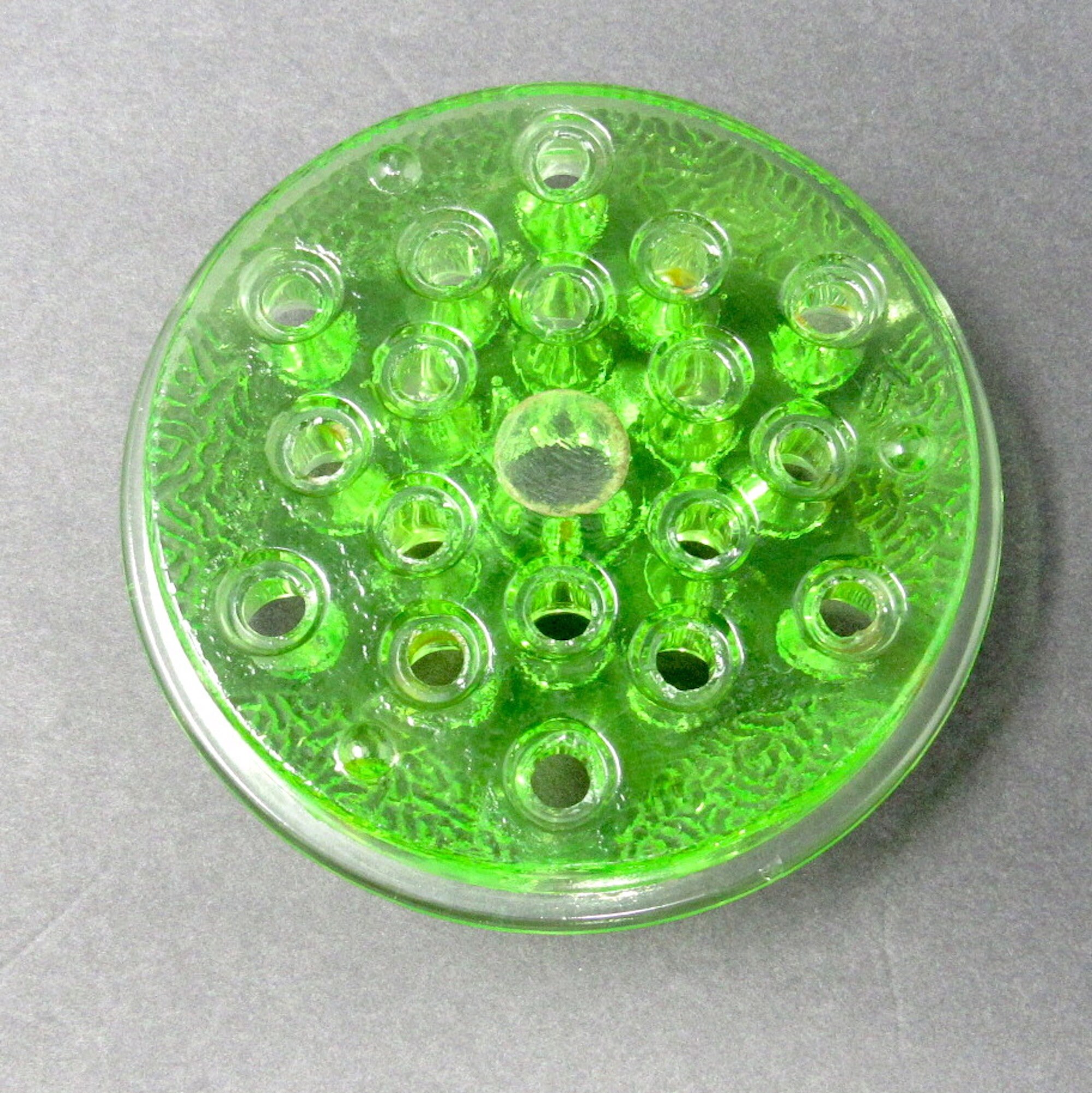 Vintage Round Uranium Glass Flower Frog — Mid City Vintage