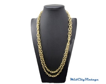 Monet Textured Gold-tone Metal Chain LInk Necklace - 55 In. - 1960s