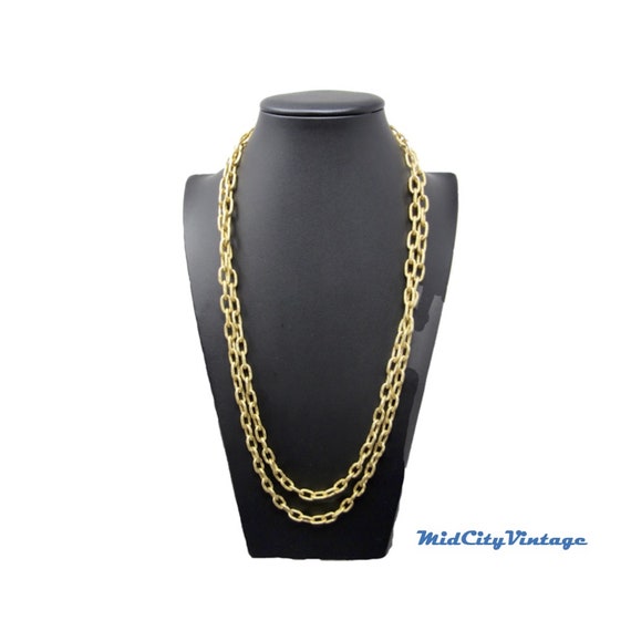 Monet Textured Gold-tone Metal Chain LInk Necklac… - image 1