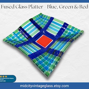 Geschmolzene Glasplatte - Blau, Grün und Rot, Glasobstschale, Tischdekorationschale