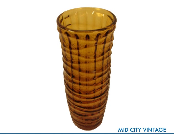 Optic Glass Vase by Jan Sylvester (1972) in Amber | Zobkowice Glass Vase | Table Centerpiece