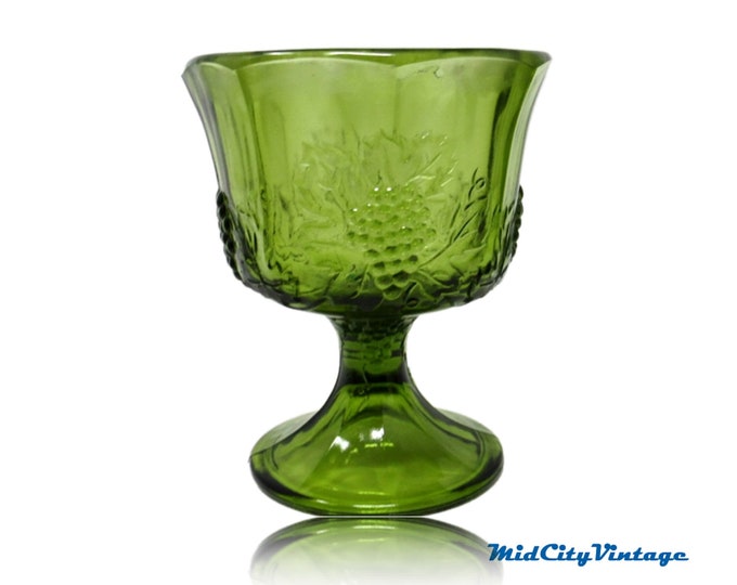 1970s Indiana Harvest Green Compote, Vintage Glassware, Green Glassware, Vintage Kitchen, Catch-all Bowl, Mid Century Modern