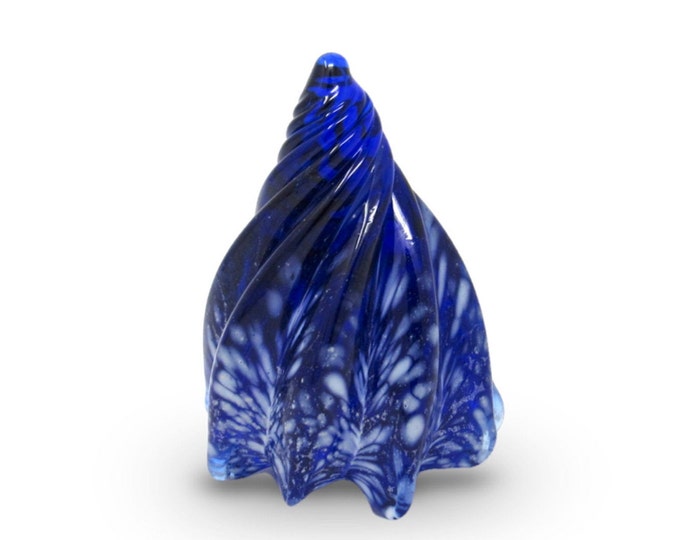 Glass Conch Shell Paperweight in Cobalt and White