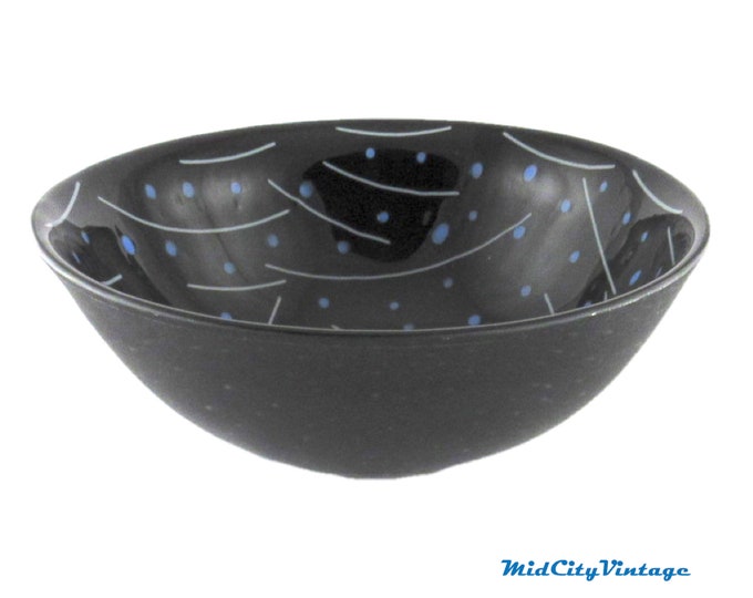 Vintage Abstract Black Fused Glass Decorative Bowl