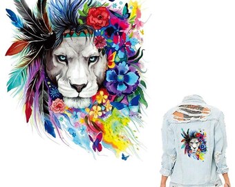 Colife Flower Lions Patches 20*25cm Iron On Patches For Clothing Stickers Christmas Gift For Girls Boys