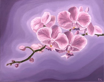 Orchid Painting Original Artwork on Canvas Orchids Art Pink