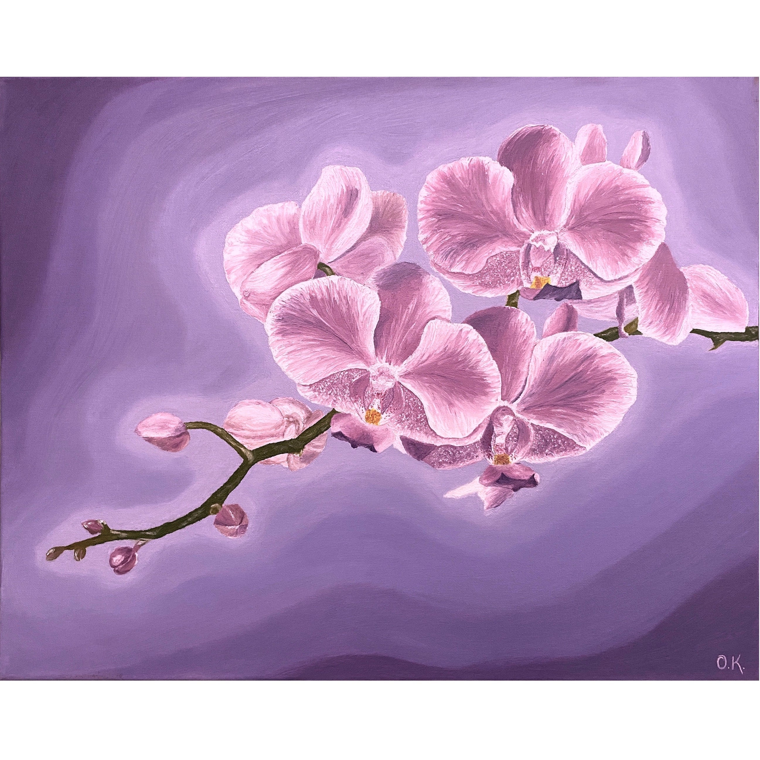 Wall Art Print, Purple and white orchid oil painting