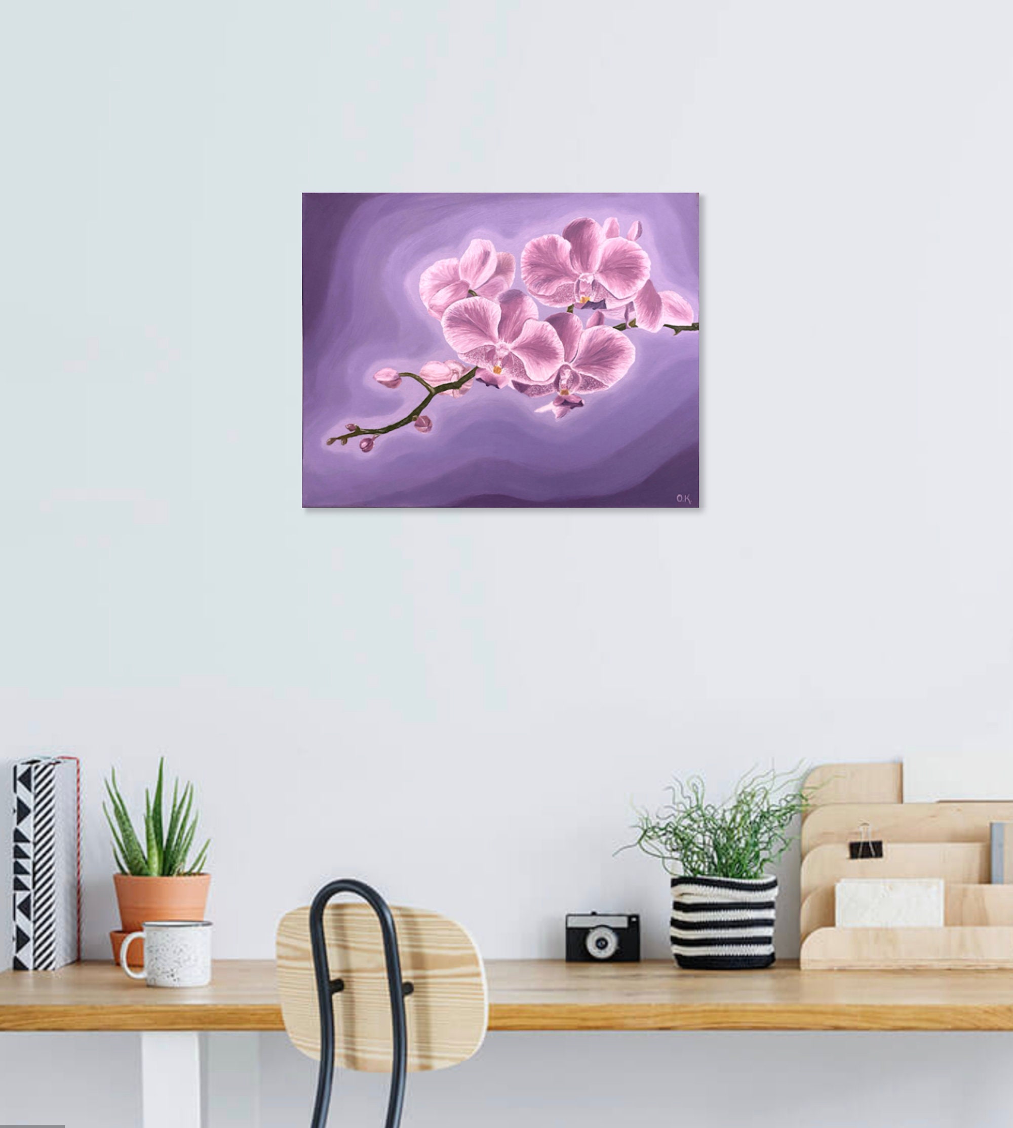 Orchid Painting Original Artwork on Canvas Orchids Art Pink
