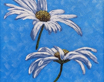 Daisy Painting Original Meadow Wildflowers Artwork Floral Wall Art Canvas Flowers Painting Acrylic 8"x 8"