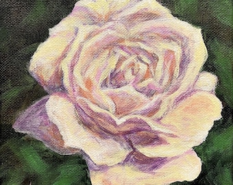 Original Pink Rose Painting: Floral Acrylic Art, 6x6 Canvas