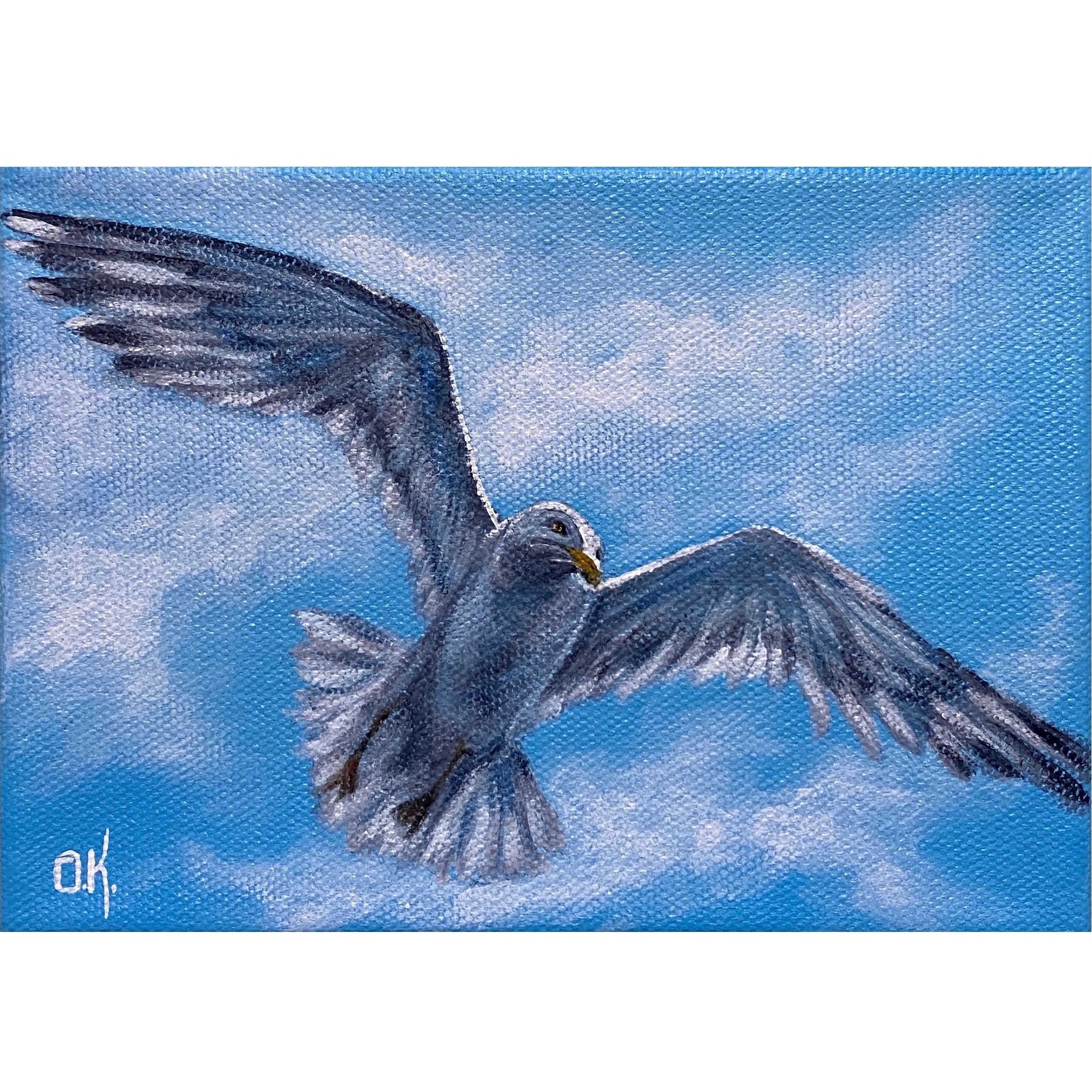 Seagull In The Sky Painting Seagull Painting On Canvas Flying Seagull 