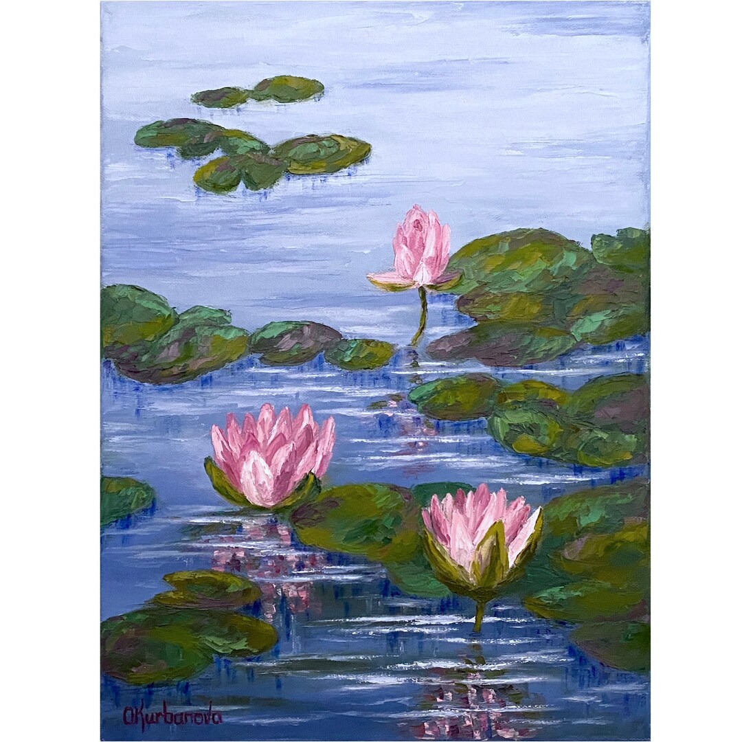 Water Lily Painting Pond Original Art Monet Style Painting Lotus Flower ...
