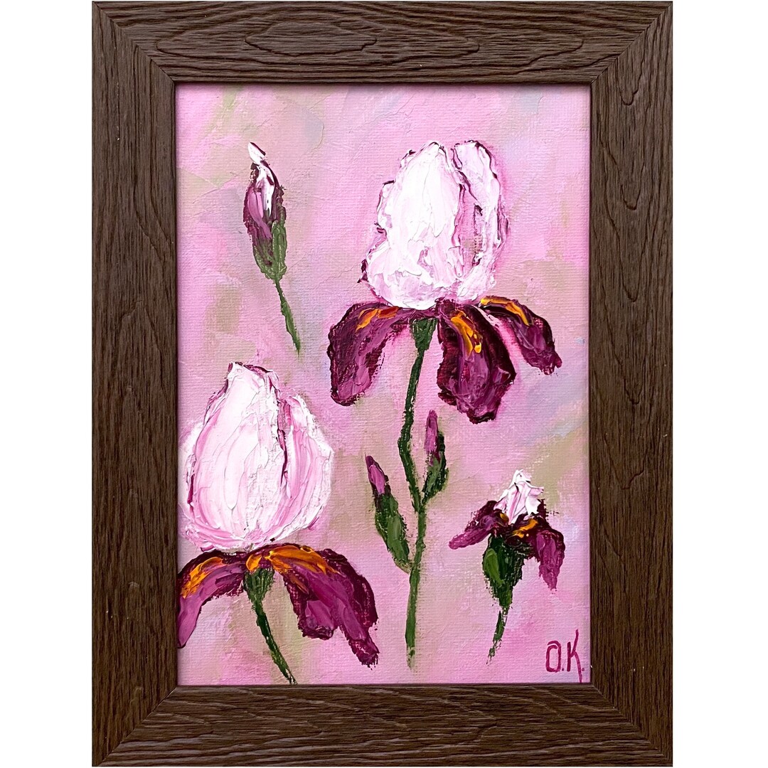 Original Iris Oil Painting: Impasto Floral Framed Art (5x7) - Etsy