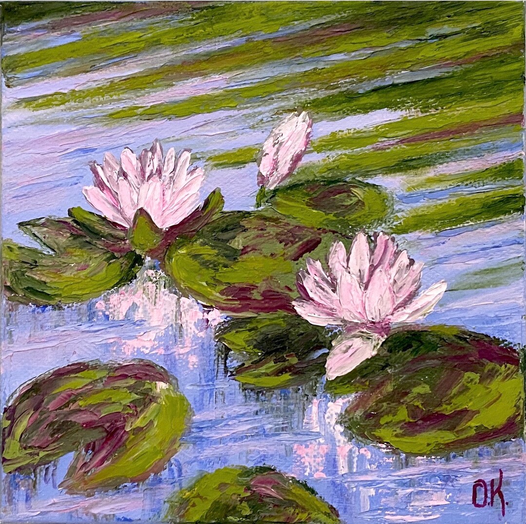 Water Lily Painting Pond Original Art Monet Style Painting Lotus Flower ...