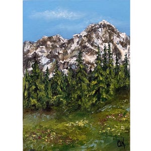 Mountains Oil Painting Original Mount Rainier National Park Landscape Artwork Small Wall Art 5&quot;x7&quot;