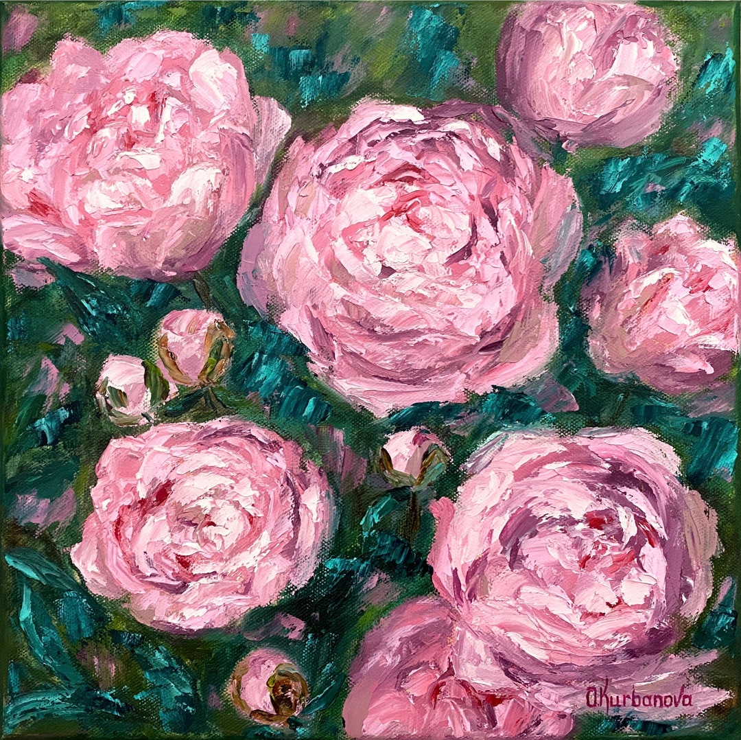 Pink Peony Oil Painting Original Flower Wall Art Impasto Painting ...