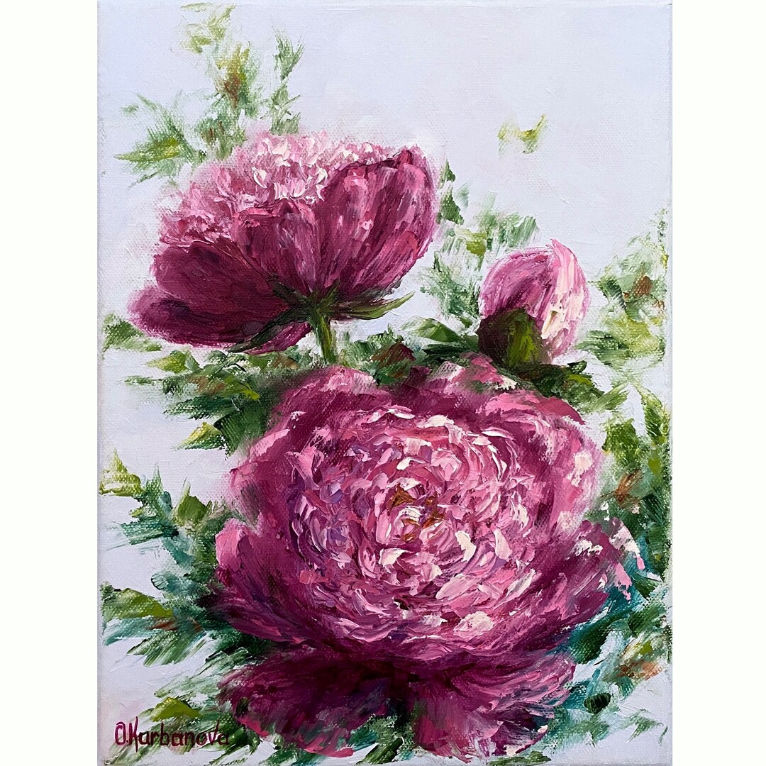 Pink Peony Oil Painting Original Flower Wall Art Impasto Painting ...