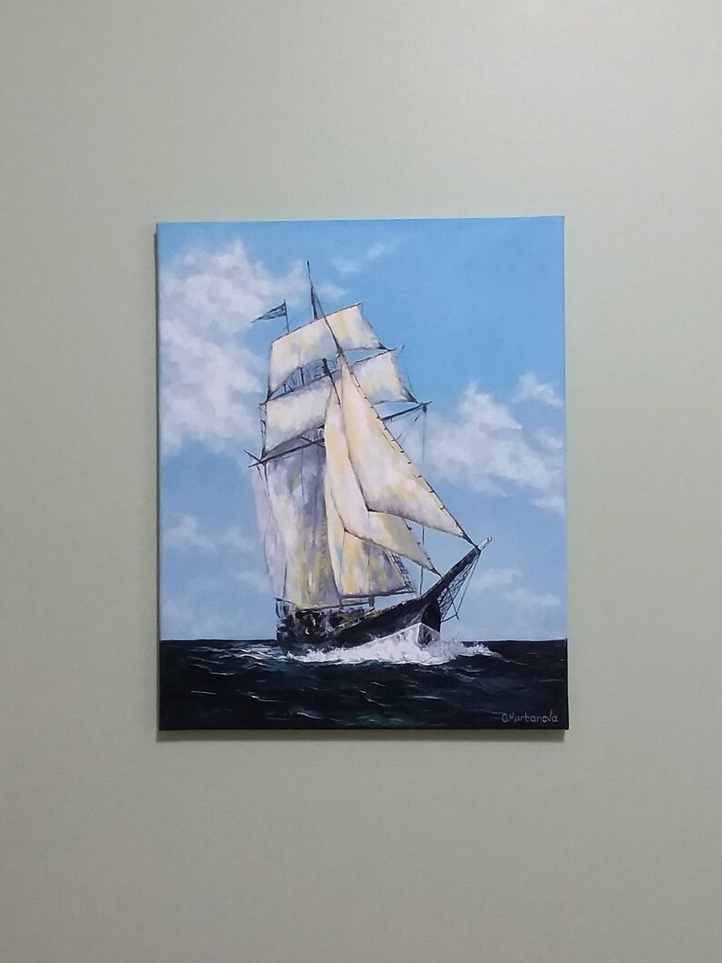 Voilier Voilier Paysage Peinture à Lhuile Couteau Navire Dans Etsy