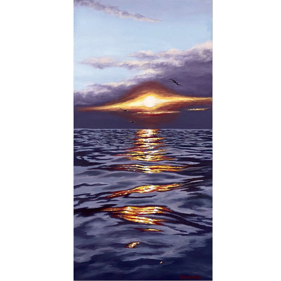Sunset Seascape Oil Painting on Canvas Original Sunset Ocean Wall Art ...