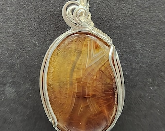 Karneol Sterlingsilver Trådlindat Hänge, Trådlindat Halsband, Boho Smycken, Handgjorda Smycken