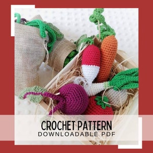 Crochet PDF downloadable pattern, six piece vegetable set