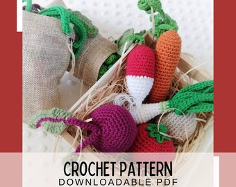 Crochet PDF downloadable pattern, six piece vegetable set
