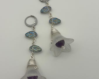 Amethyst Glass Flower Earrings wire wrapped tarnish resistant silver coated copper wire
