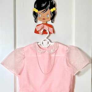 Vintage Kids 1980s Pink Party Dress, Girls Retro Occassion Dress, Dropwaist, Poof Skirt and Pearls, Size 6Y