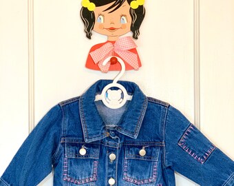 Vintage Kids 1990's LA Gear Jean Jacket, Vintage Girls Denim Jacket with Pink Stitching, Size 12 Months