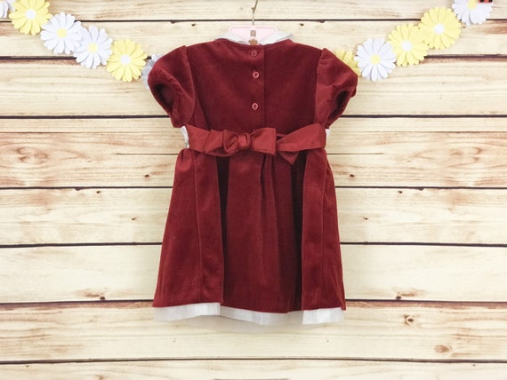 Vintage 1980's Little Bitty Girls Red Holiday Dre… - image 3