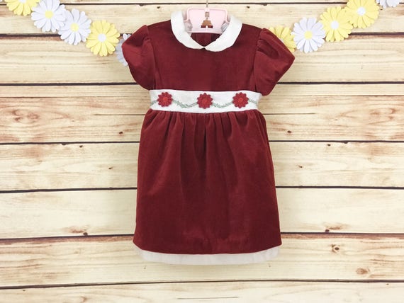 Vintage 1980's Little Bitty Girls Red Holiday Dre… - image 2