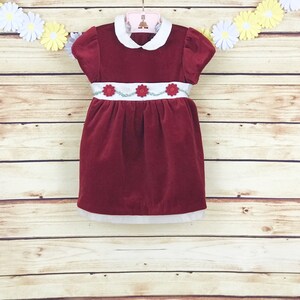 Vintage 1980's Little Bitty Girls Red Holiday Dress, Vintage Red Velvet Dress with Full Skirt, Girls Christmas Dress, Size 18 Months