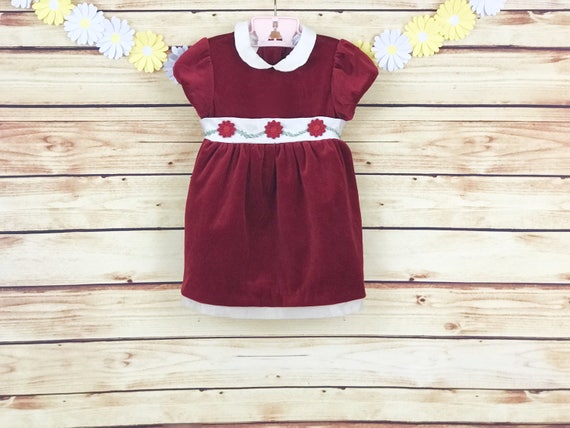 Vintage 1980's Little Bitty Girls Red Holiday Dre… - image 1