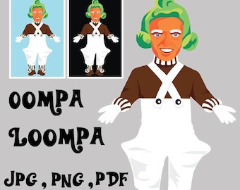 Hi Resolution Oompa Loompa Candy Maker Willy Wonka Clip art for Poster Prints and party decor. PNG PDF and JPEG.