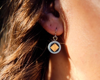 Wood and Resin Earrings - Aluminum & Square Wood
