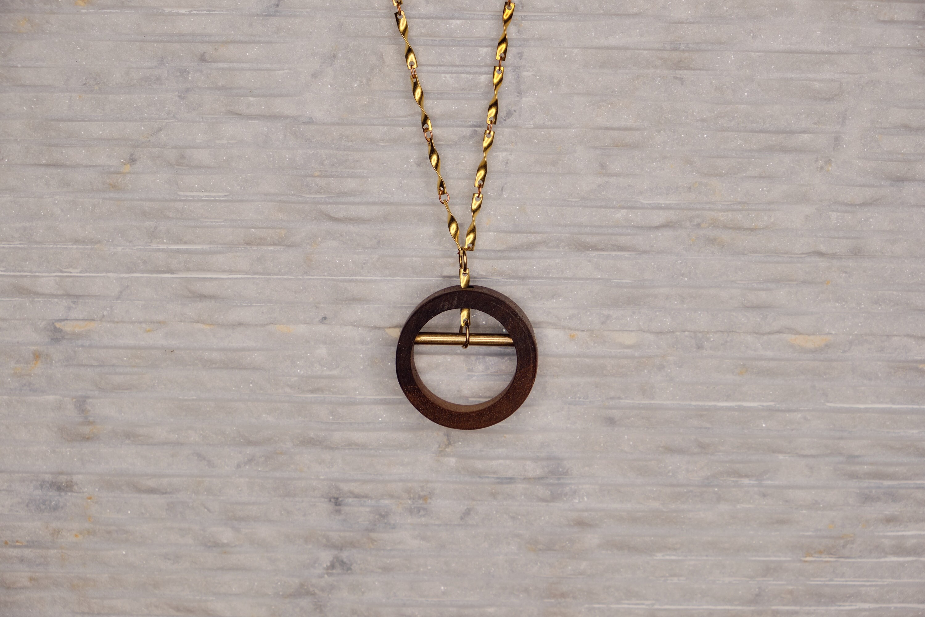 Wood Necklace - Walnut & Brass Circle