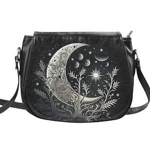 Wicca Purse, Moon Tree Cross Body Purse, Witchy Vegan Purse, Saddlebag Bag, Shoulder Bag