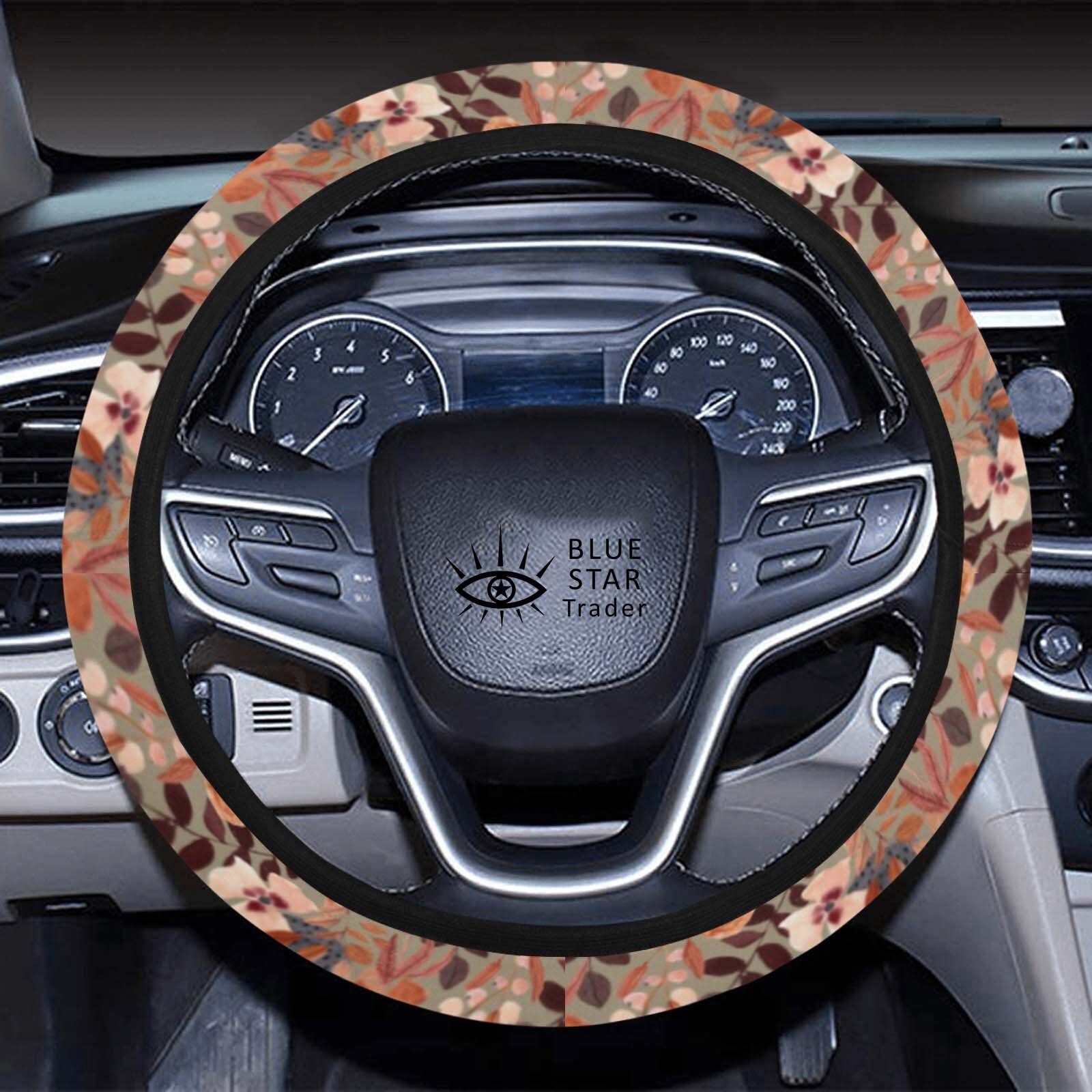 Rust Boho Floral Steering Wheel Cover With Grip Fabric Lining 