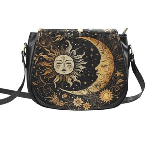 Celestial Sun and Moon Bag Galaxy Stars Vegan Saddle Bag Purse Saddlebag Cottagecore Crossbody Bag Shoulder Bag BST Celestine