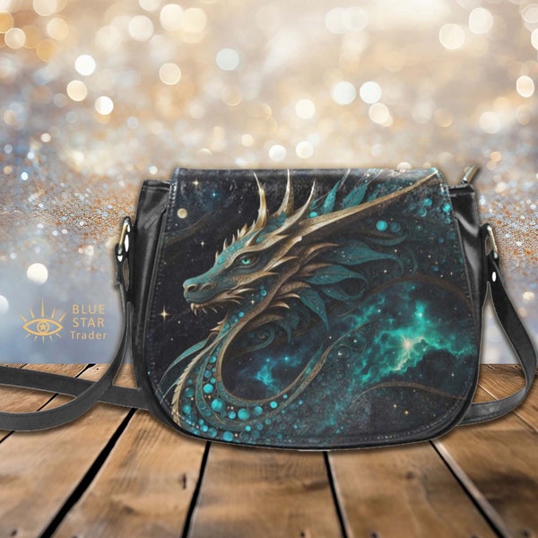 Emerald Green Dragon Bag, Vegan Crossbody Bag, Saddle Bag Purse, Cross Body Saddlebag