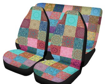 Patchwork Colorful Seat Covers, Car Accessories, Vehicle Seat Protectors Quilt Pattern, Side Airbag Compatible